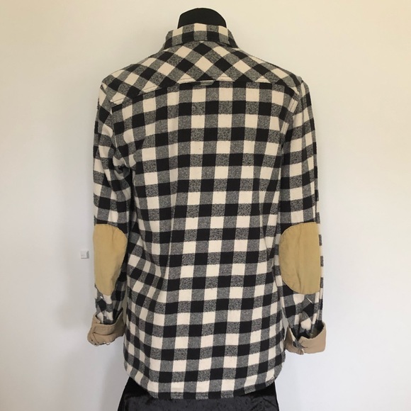 ROOTS CANADA ATHLETICA size M plaid flannel shirt shacket with elbow patches - Picture 7 of 8